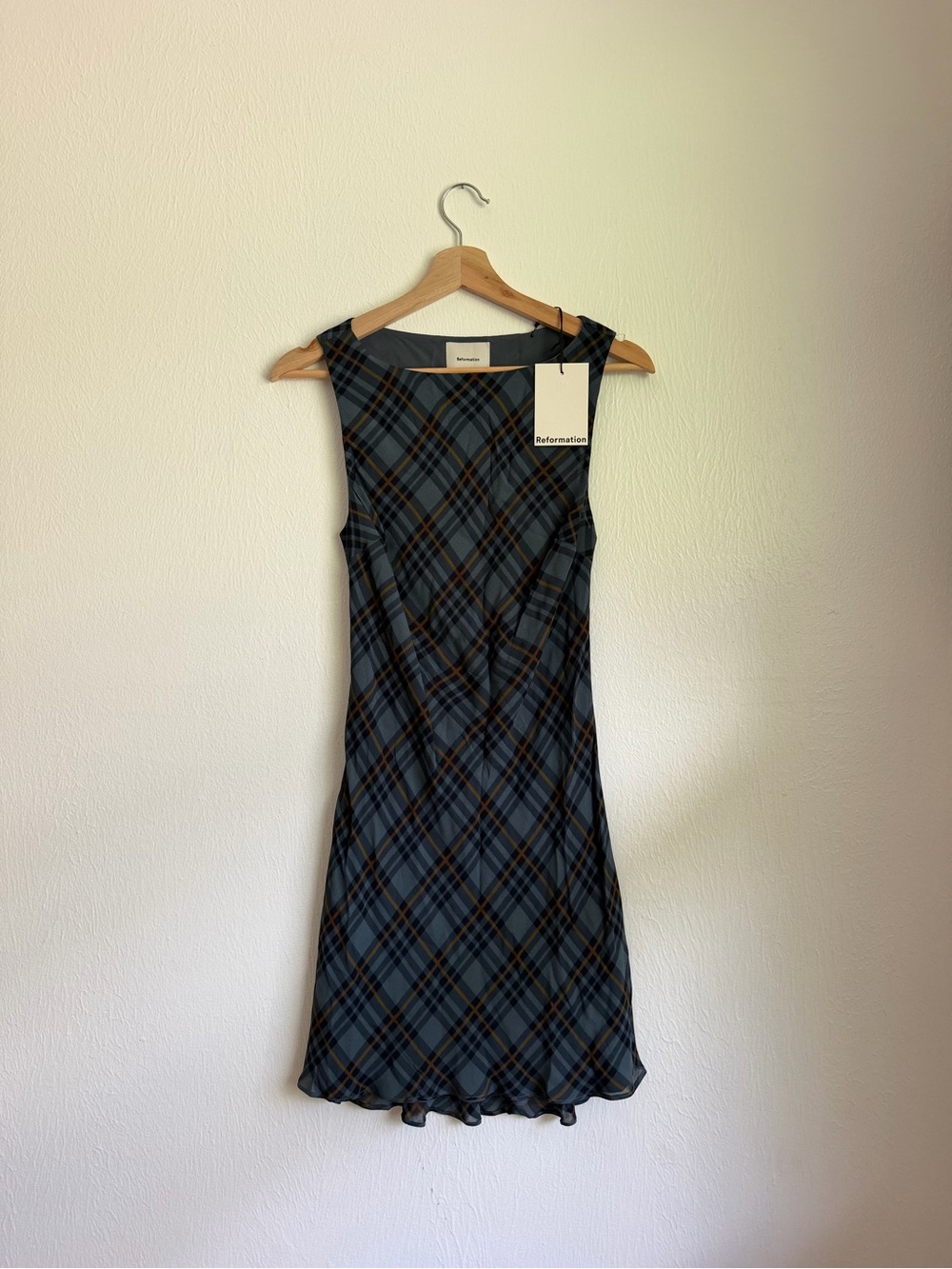 Reformation Navy and Black Plaid Sleeveless Midi Dress - Picture 1 of 1